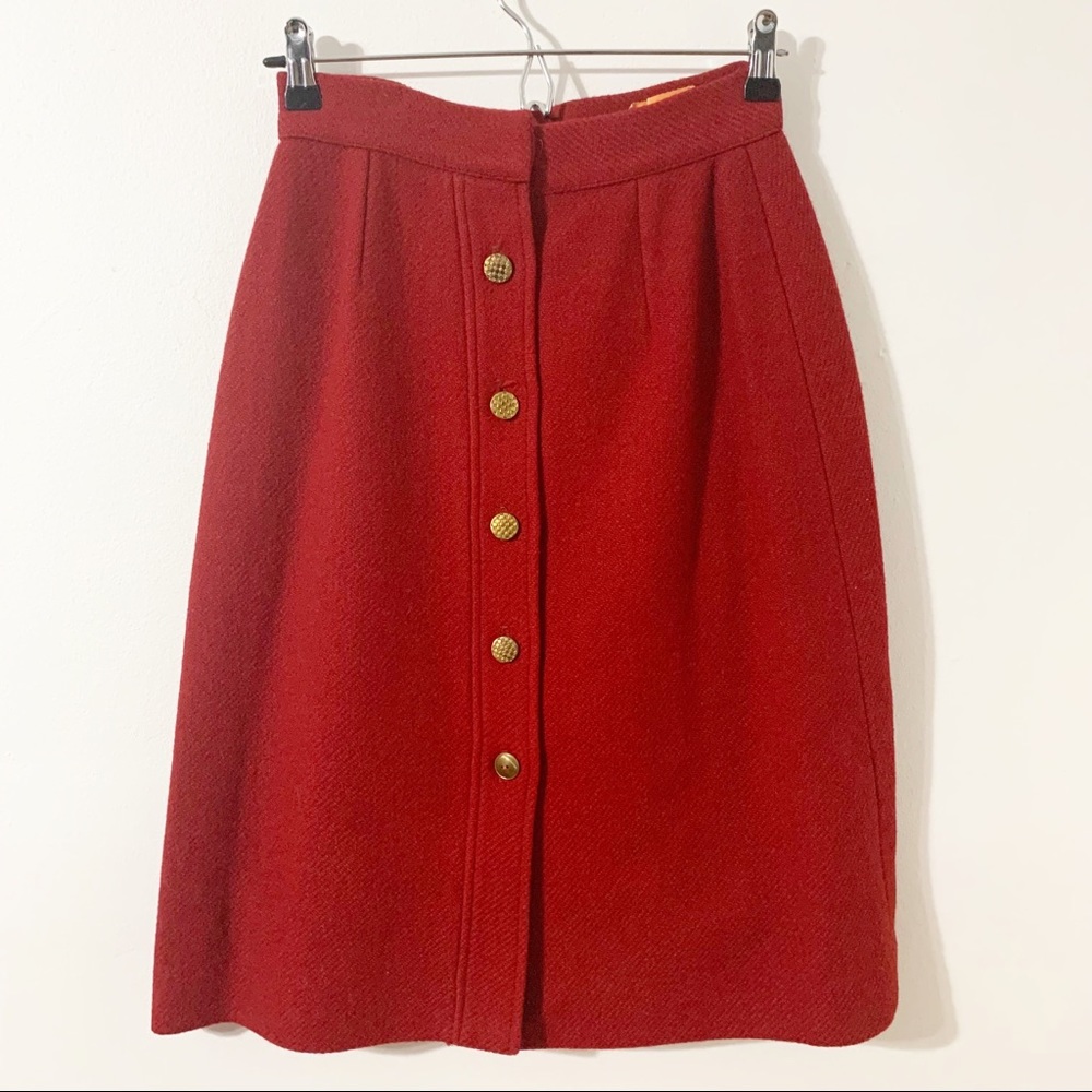 Vintage Unbranded Heavyweight Wool A-line Button Front Skirt Textured Fabric ❤️